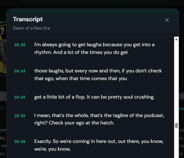 Public feed transcript dialog